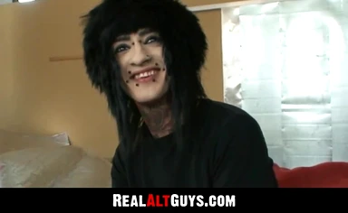 Alternate stud strokes his massive fat cock intensely and loves it