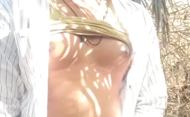 WHITISH cream peeing in forest alone