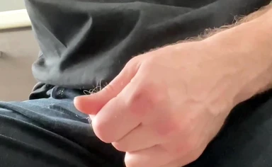 I got horny in the office at work and I'm jerking my small dick under the table!