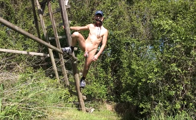 naked pathetic slave outdoor in penis cage public hiking in the fields, cmnm