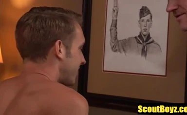 Two scout masters seduce their hairless boys