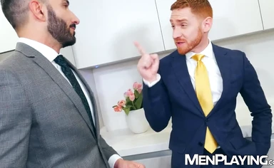 Suited Johnny Viper mutually barebacks with ginger stud Leander