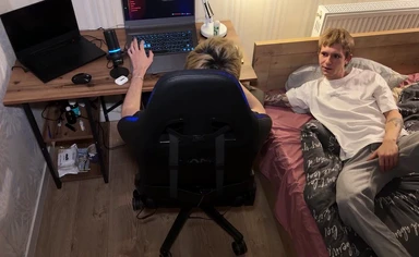 Wink saw his friend's erect cock, could not resist and gave a throat blowjob after which Twink's